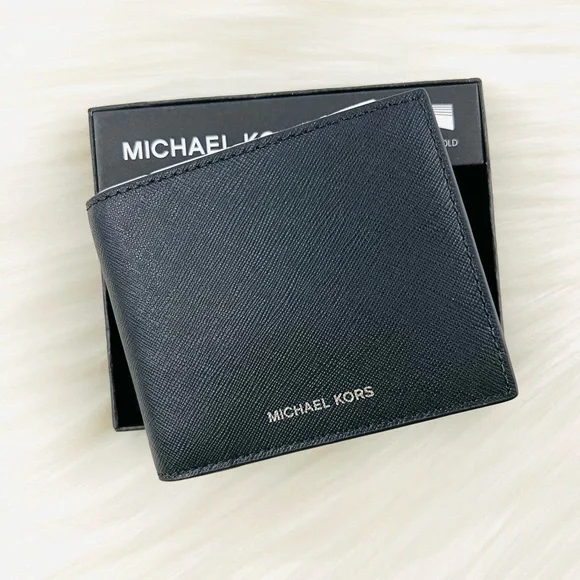 Michael Kors Andy Slim Billfold Wallet Black Saffiano Leather Gift Box - Picture 2 of 9